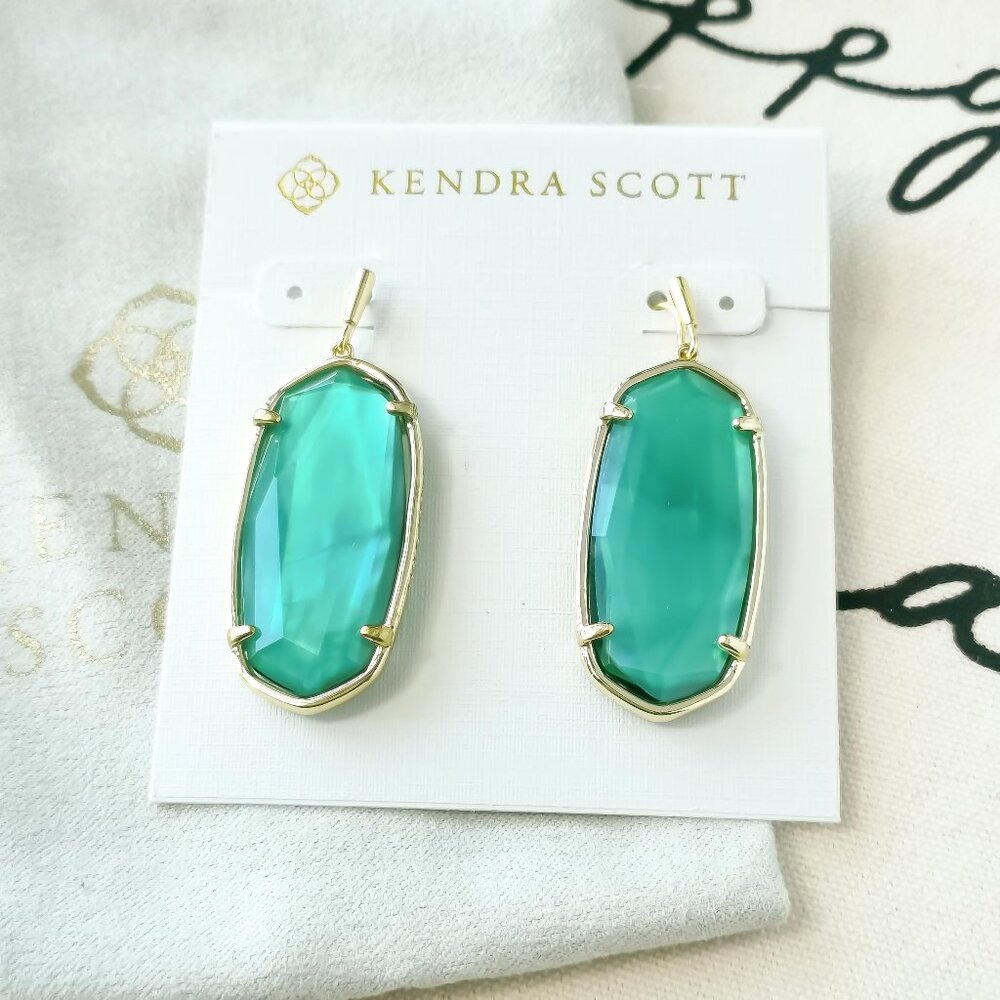 Kendra Scott Drop Earrings - Faceted Elle Jade Green Illusion Gold